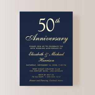 Elegant Blue 50th Wedding Anniversary Gold
