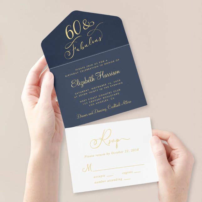 Elegant Blue 60th Birthday Party All In One Invitation (Creator Uploaded)