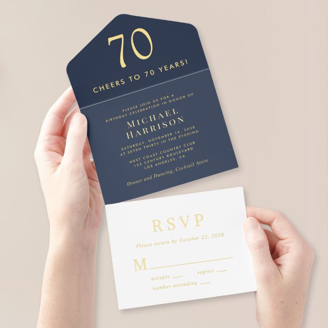 Elegant Blue 70th Birthday Party All In One Invitation (Creator Uploaded)