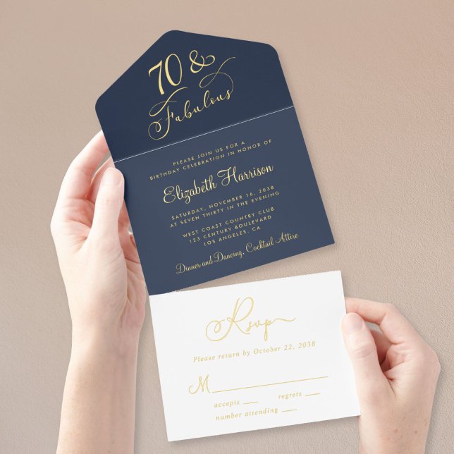 Elegant Blue 70th Birthday Party All In One Invitation (Creator Uploaded)