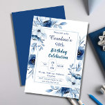 Elegant blue 90th birthday floral shades of blue invitation<br><div class="desc">Celebrate a milestone with our Elegant Blue Floral 90th Birthday Invitation! This features delicate watercolor flowers in sophisticated shades of blue, creating a timeless and elegant look perfect for honouring a special 90th birthday. The invitation showcases a classic layout with personalised details, including the honoree's name, event date, time, and...</div>