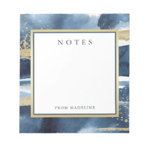 Elegant Blue   Abstract Gold with Monogram Notepad
