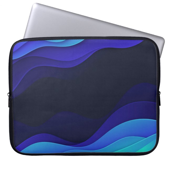 Elegant Blue Abstract Waves Laptop Sleeve (Front)