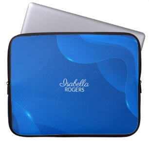 Elegant Blue Abstract Waves with Customisation Laptop Sleeve