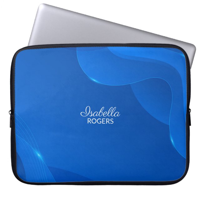 Elegant Blue Abstract Waves with Customisation Laptop Sleeve (Front)