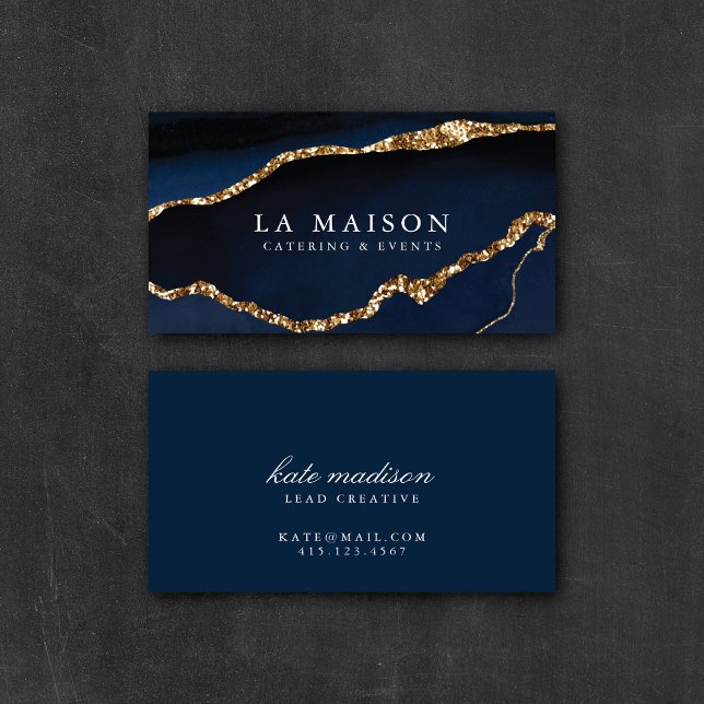 Elegant Blue Agate + Faux Gold Glitter Business Card (Creator Uploaded)