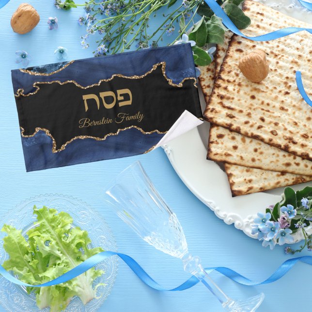 Elegant Blue Agate Hebrew Passover  Hand Towel (Creator Uploaded)