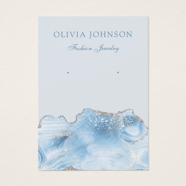 Elegant Blue Agate Marble Earring Display Card  (Front)