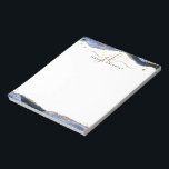 Elegant Blue Agate Script Monogram Initials Notepad<br><div class="desc">Personalised, elegant notepad with calligraphy script initials or monogram and name in gold and navy blue with blue agate and faux gold glitter border accents. CHANGES: The text font style, colour, size and placement can be changed by clicking EDIT for a custom look. ASSISTANCE: For help with design modification or...</div>