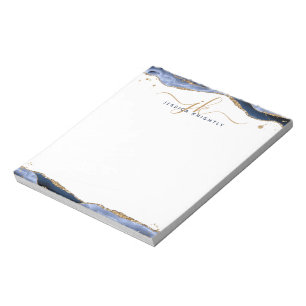 Elegant Blue Agate Script Monogram Initials Notepad