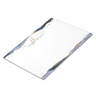 Elegant Blue Agate Script Monogram Initials Notepad