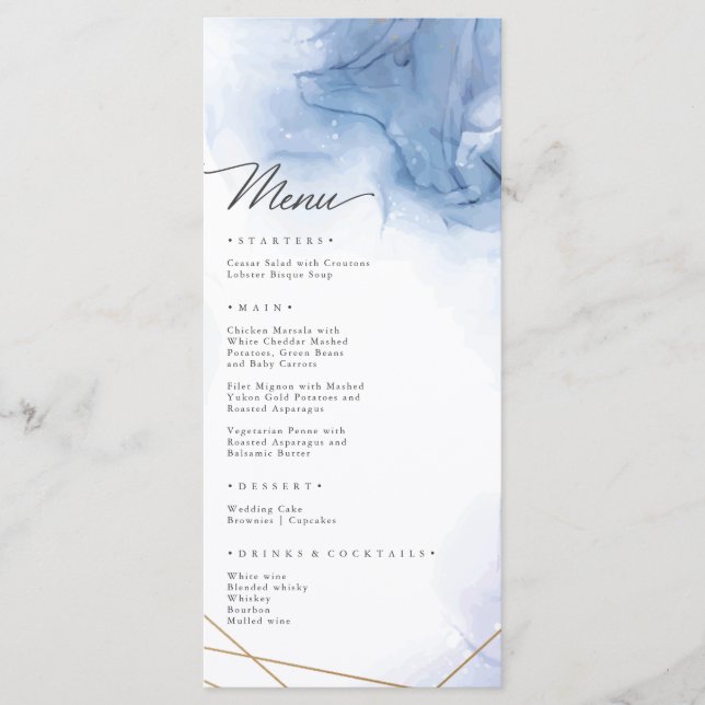 Elegant Blue Agate wedding Spring Menu (Front)