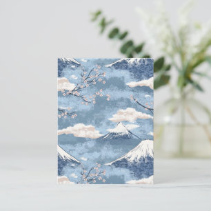 Elegant Blue Alpine Mountain Watercolor Art Postcard