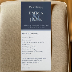 Elegant blue ampersand names wedding program card