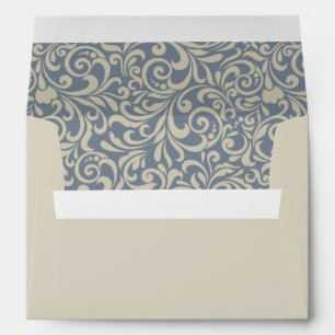 Elegant Blue and Beige Baroque Pattern Wedding Envelopes