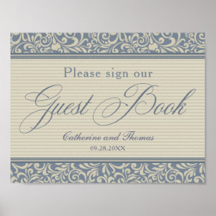 Elegant Blue and Beige Guest Book Signage