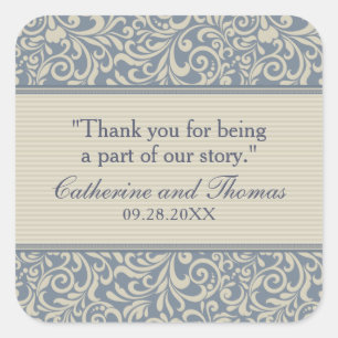 Elegant Blue and Beige Pattern Wedding Square Sticker