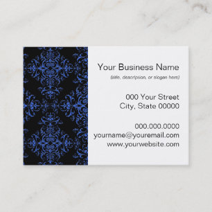 Elegant Blue and Black Floral Damask Style Pattern Business Card