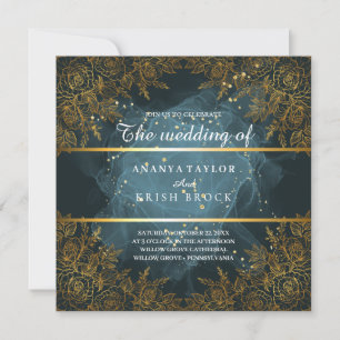 Elegant Blue and black Wedding Invitation