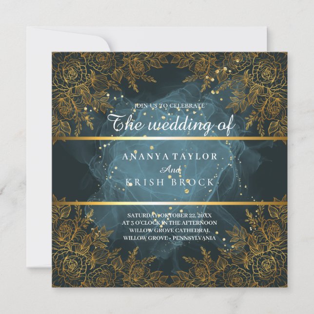 Elegant Blue and black Wedding Invitation (Front)