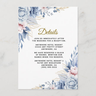 Elegant Blue and Blush Floral Wedding Enclosure Card