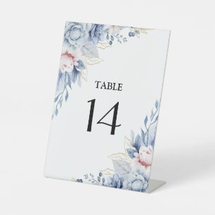 Elegant Blue and Blush Floral Wedding Pedestal Sign
