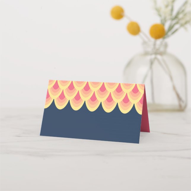 Elegant Blue and Blush Pink Geometric Place Card (Front)