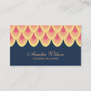 Elegant Blue and Blush Pink Geometric Social Media Business Card