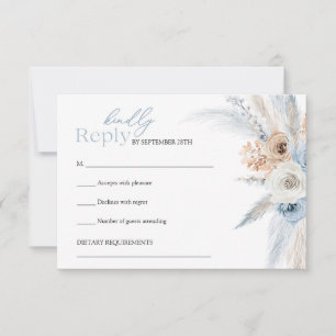 Elegant blue and brown dried flowers tropical arch RSVP card