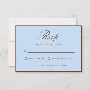Elegant Blue and Brown Old Money Wedding RSVP Card