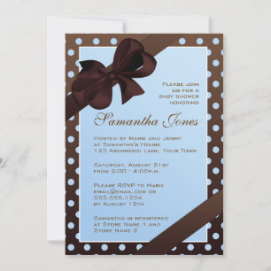 Elegant Blue and Brown Polka Dot Baby Shower Invitation