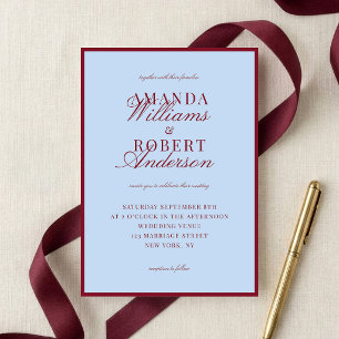 Elegant Blue and Burgundy Old Money Wedding Invitation