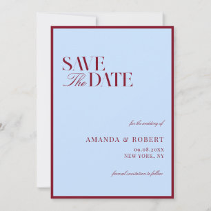 Elegant Blue and Burgundy Old Money Wedding Save The Date