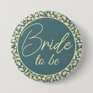 Elegant Blue and Cream Leaf Bride To Be 7.5 Cm Round Badge