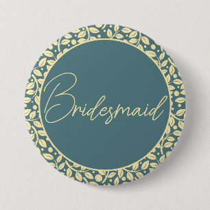 Elegant Blue and Cream Leaf Bridesmaid 7.5 Cm Round Badge
