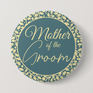 Elegant Blue and Cream Leaf Mother of the Groom 7.5 Cm Round Badge