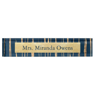 Elegant Blue and Faux Gold Foil Nameplate