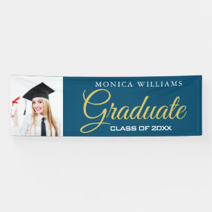 Elegant blue and gold 2021 graduate Photo Banner