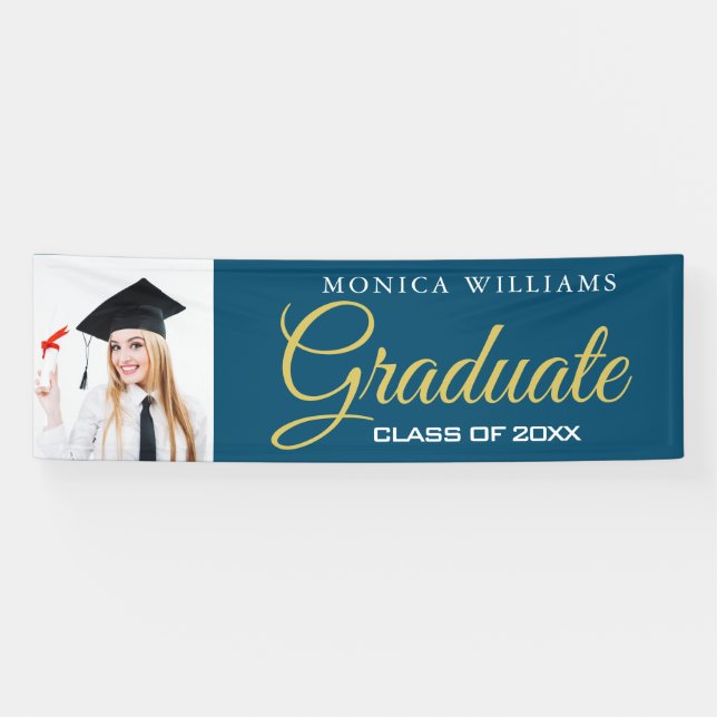 Elegant blue and gold 2021 graduate Photo Banner (Horizontal)