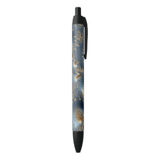 Elegant Blue and Gold Abstract Black Ink Pen