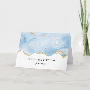 Elegant Blue and Gold Agate Border Birthday Card