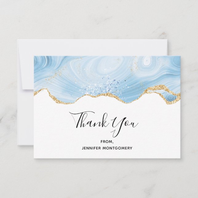 Elegant Blue and Gold Agate Border Thank You (Front)