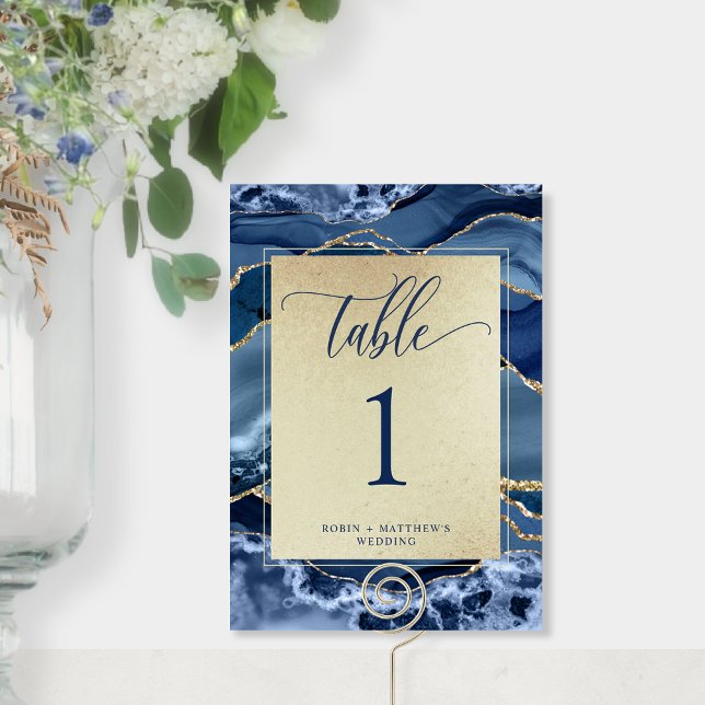Elegant Blue and Gold Agate  Crystal Table Number (Creator Uploaded)