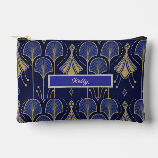 Elegant Blue and Gold Art Deco Accessory Pouch