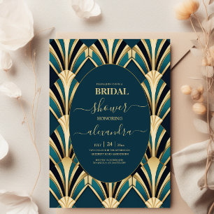 Elegant Blue and Gold Art Deco Bridal  Invitation