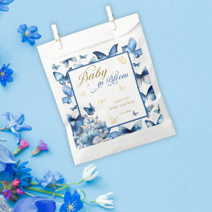 Elegant Blue and Gold Butterfly Baby in Bloom Favour Bag