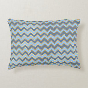 Elegant Blue and Gold Chevron Pattern Decorative Cushion