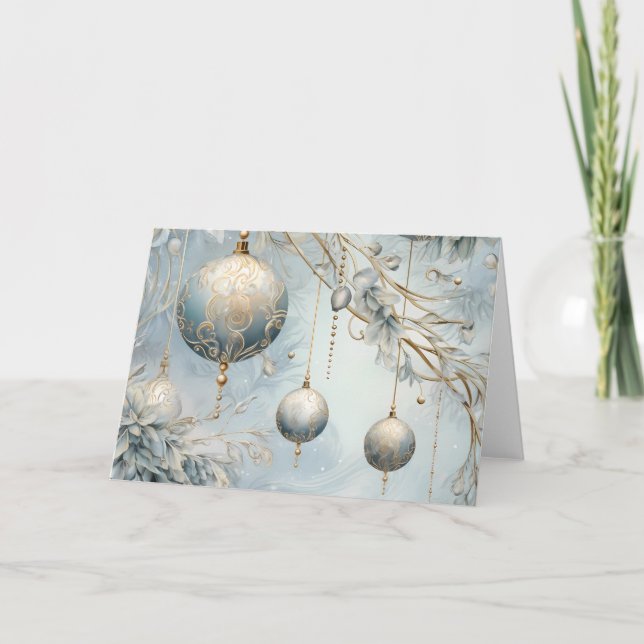 Elegant Blue and Gold Christmas Ornaments  Card (Front)