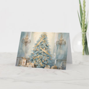 Elegant Blue and Gold Christmas Tree Design Card