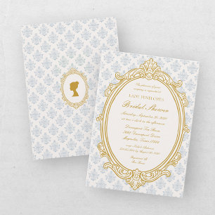 Elegant Blue and Gold Damask Bridal Shower Invitation